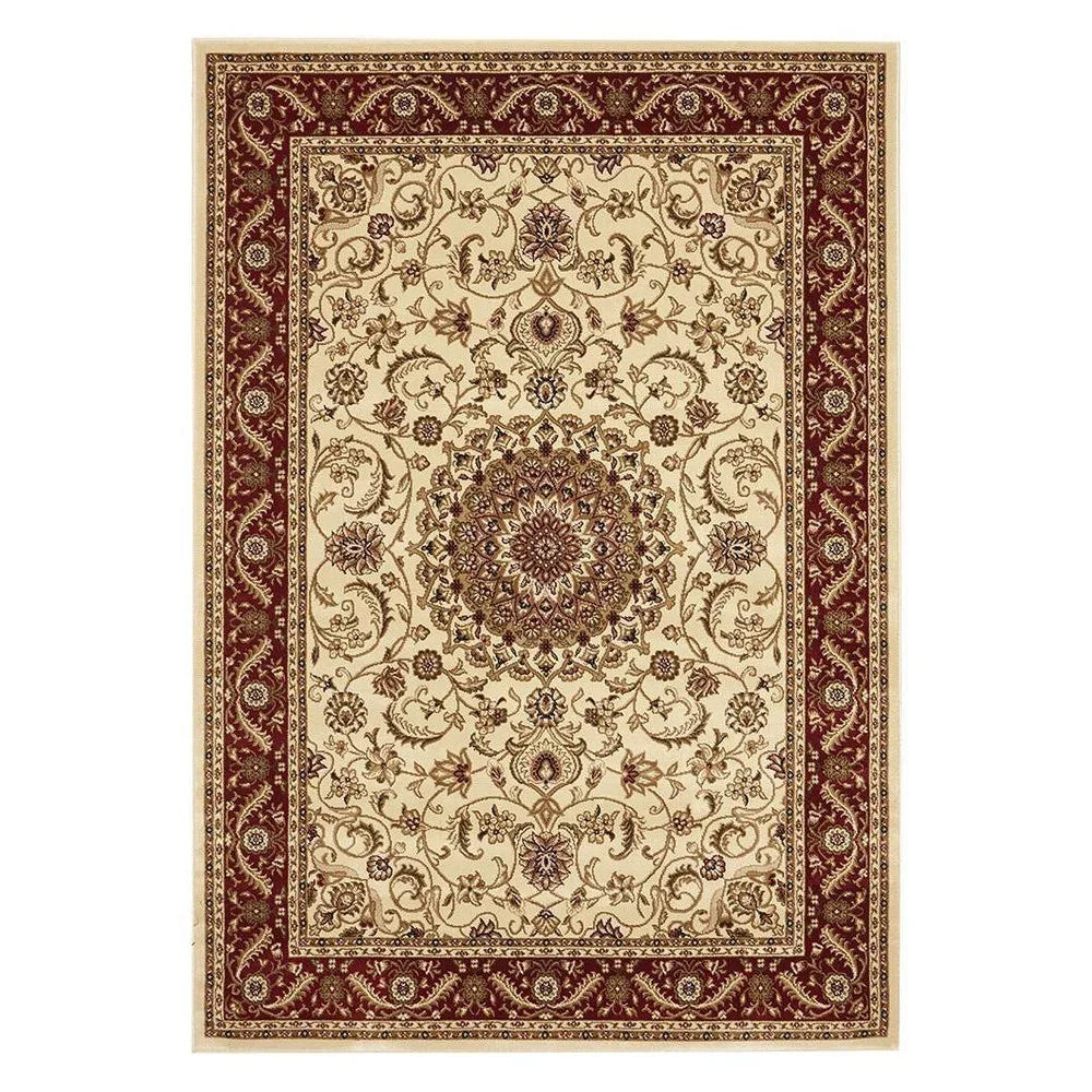 Sydney Collection Medallion Rug Ivory With Red Border