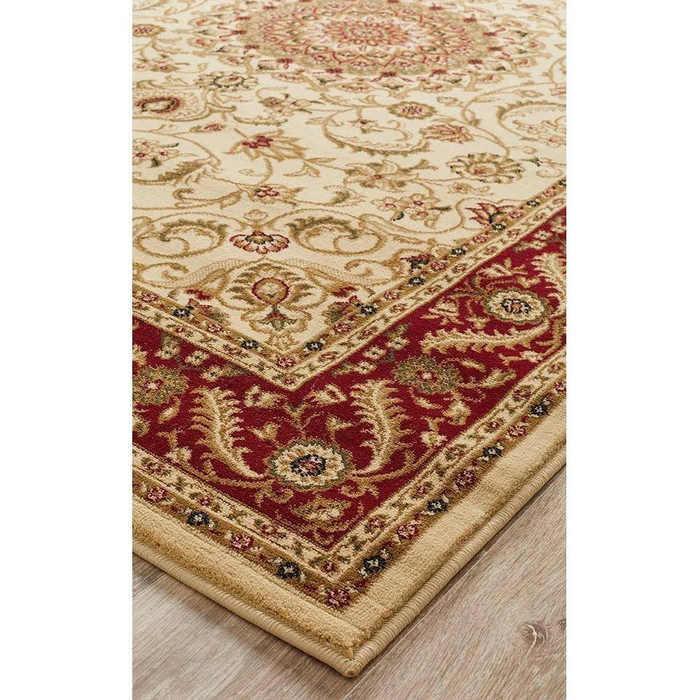 Sydney Collection Medallion Rug Ivory With Red Border