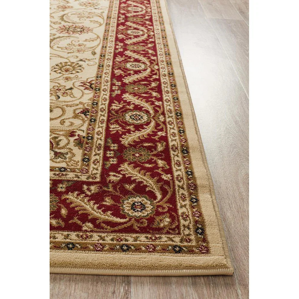 Sydney Collection Medallion Rug Ivory With Red Border