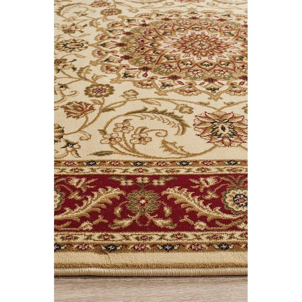 Sydney Collection Medallion Rug Ivory With Red Border
