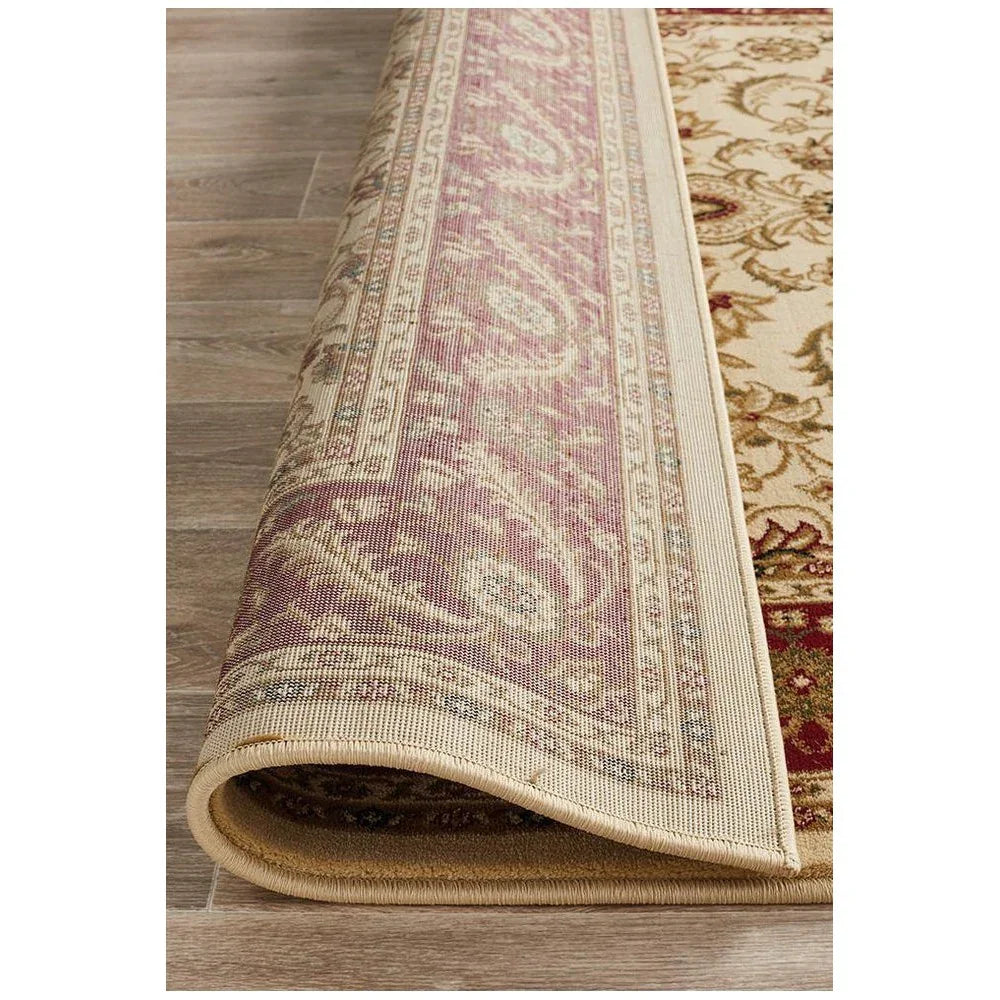 Sydney Collection Medallion Rug Ivory With Red Border