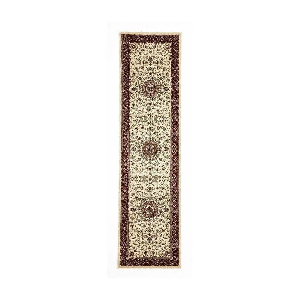 Sydney Collection Medallion Rug Ivory With Red Border