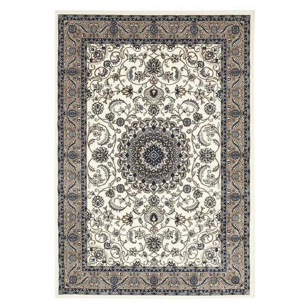 Sydney Collection Medallion Rug White With Beige Border