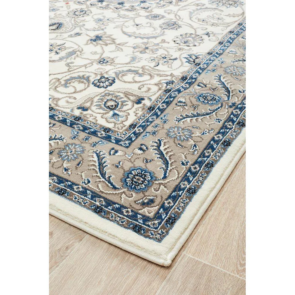 Sydney Collection Medallion Rug White With Beige Border