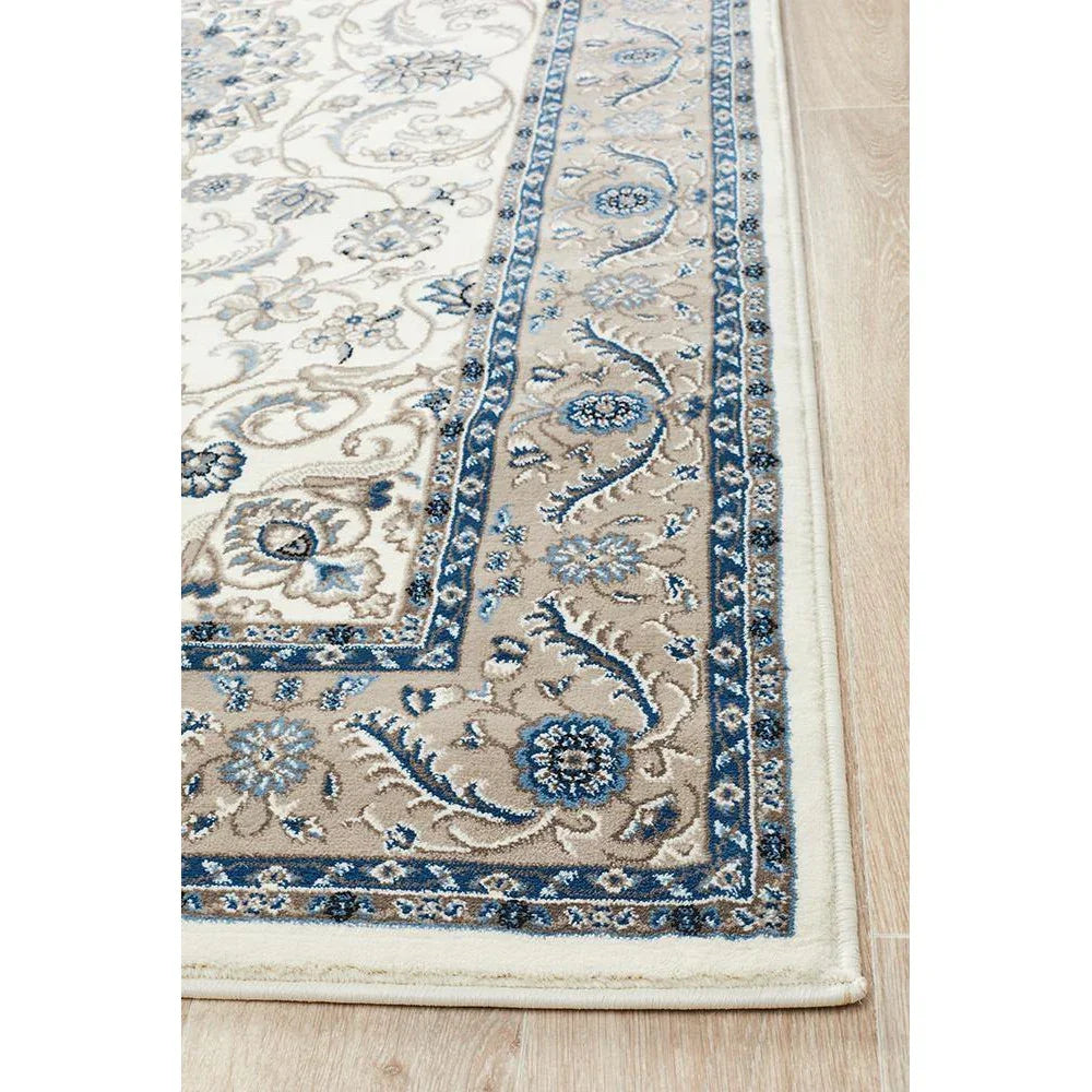 Sydney Collection Medallion Rug White With Beige Border