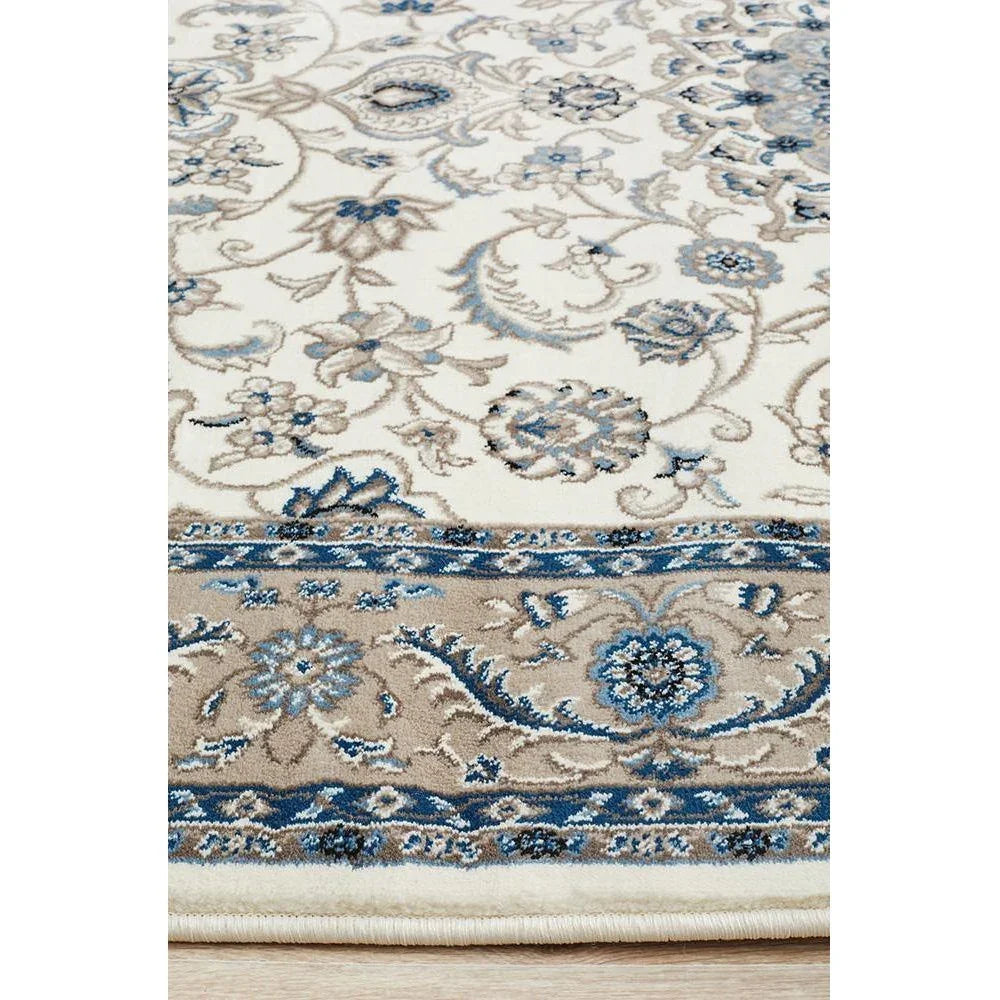Sydney Collection Medallion Rug White With Beige Border