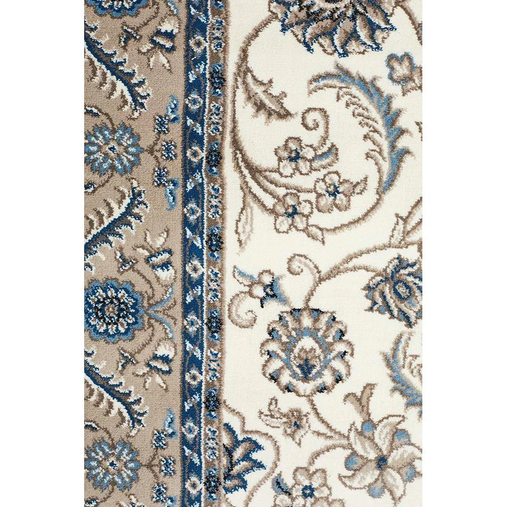 Sydney Collection Medallion Rug White With Beige Border