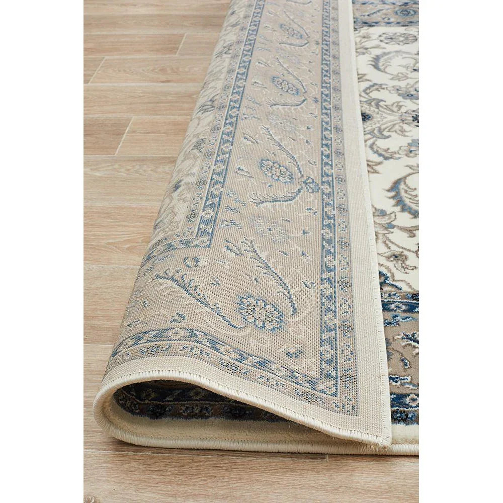 Sydney Collection Medallion Rug White With Beige Border