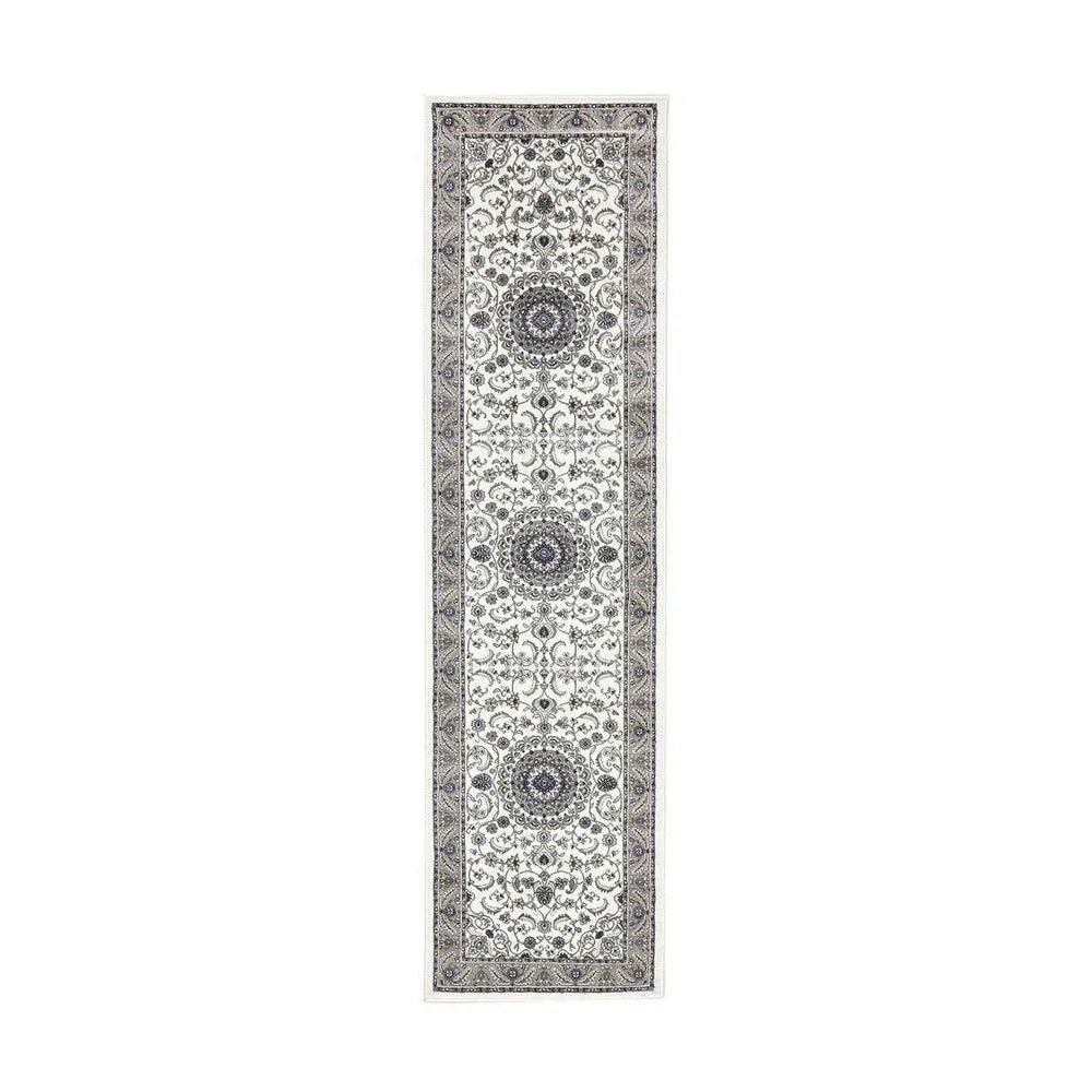 Sydney Collection Medallion Rug White With Beige Border