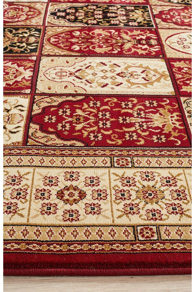 Sydney Collection Traditional Panel Pattern Rug Burgundy