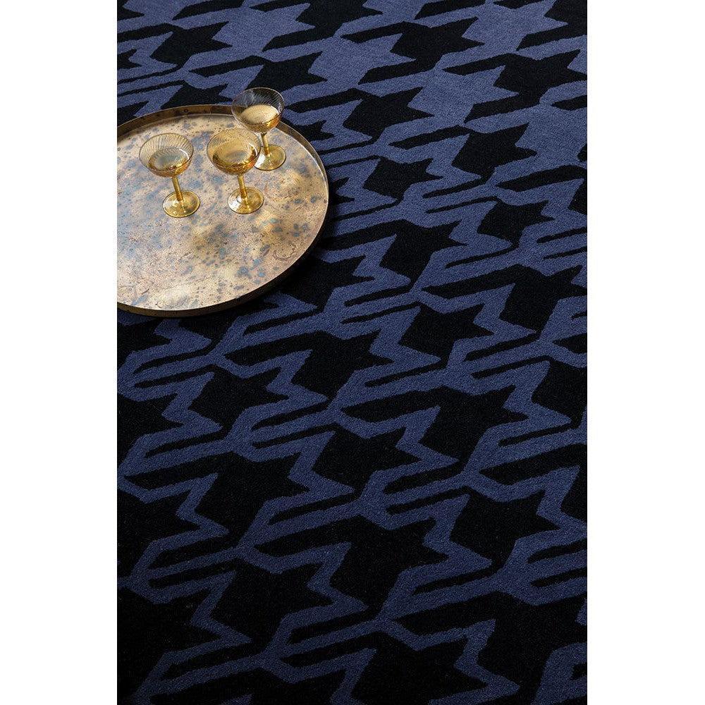 Ted Baker Houndstooth Dark Blue Pure Wool Designer Rug