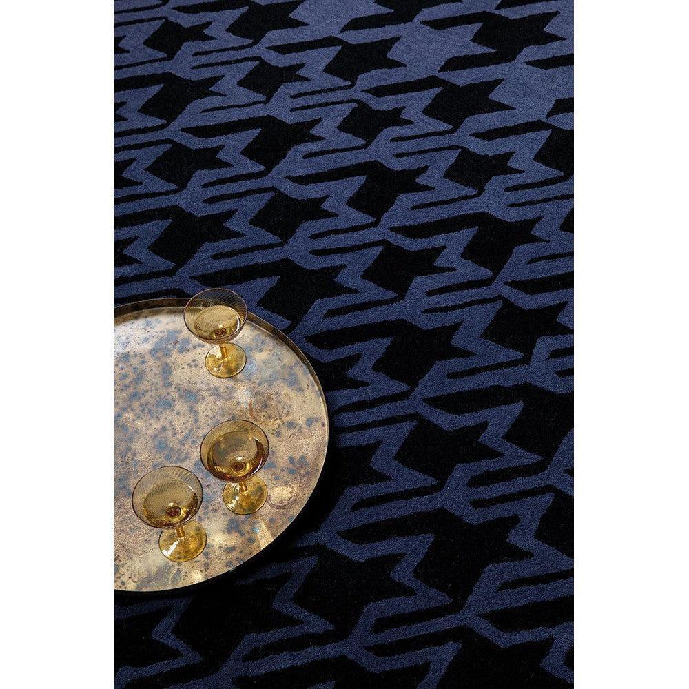 Ted Baker Houndstooth Dark Blue Pure Wool Designer Rug