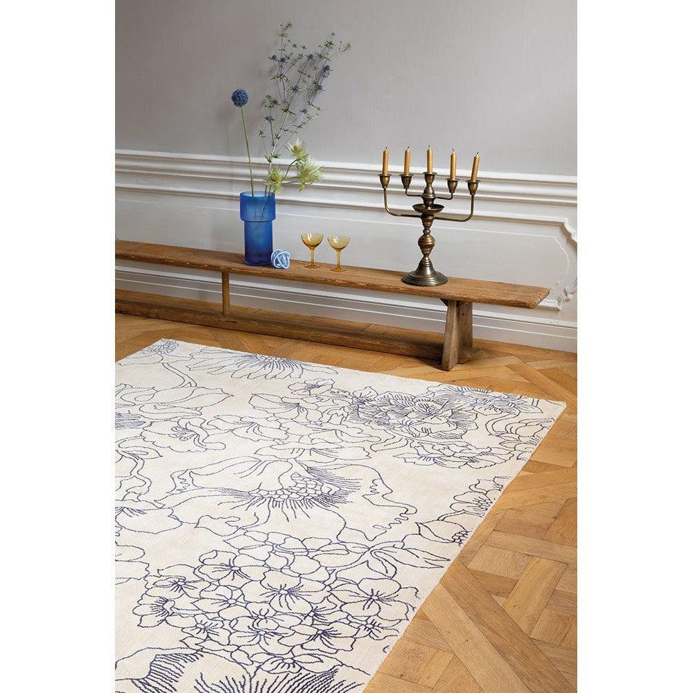 Ted Baker Linear Floral Blue Pure Wool Designer Rug