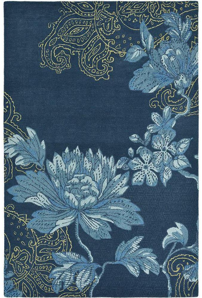 Wedgwood Fabled Floral Navy Wool & Viscose Designer Rug