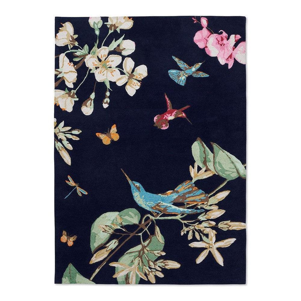 Wedgwood Hummingbird Navy Wool & Viscose Designer Rug