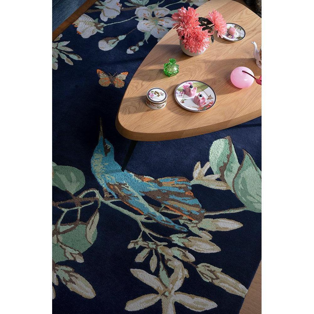 Wedgwood Hummingbird Navy Wool & Viscose Designer Rug