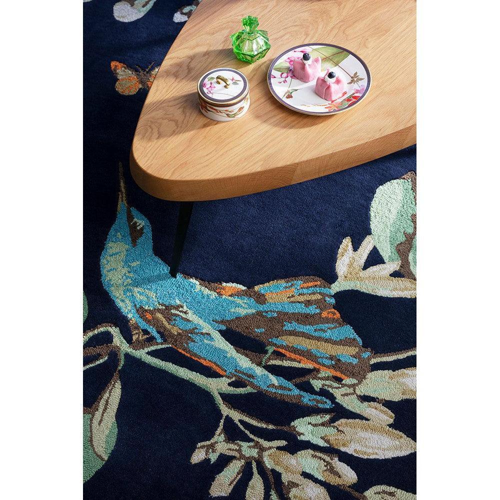 Wedgwood Hummingbird Navy Wool & Viscose Designer Rug