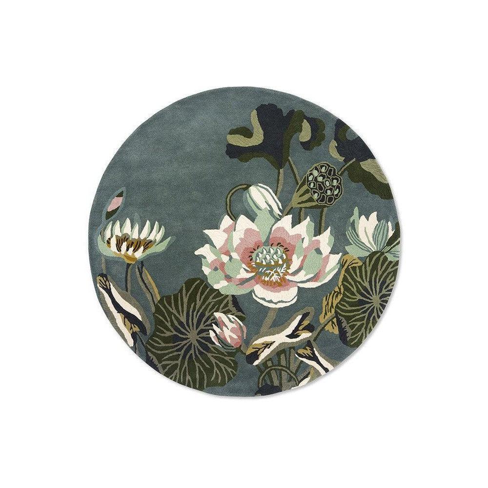 Wedgwood Waterlily Midnight Pond Pure Wool Designer Round Rug