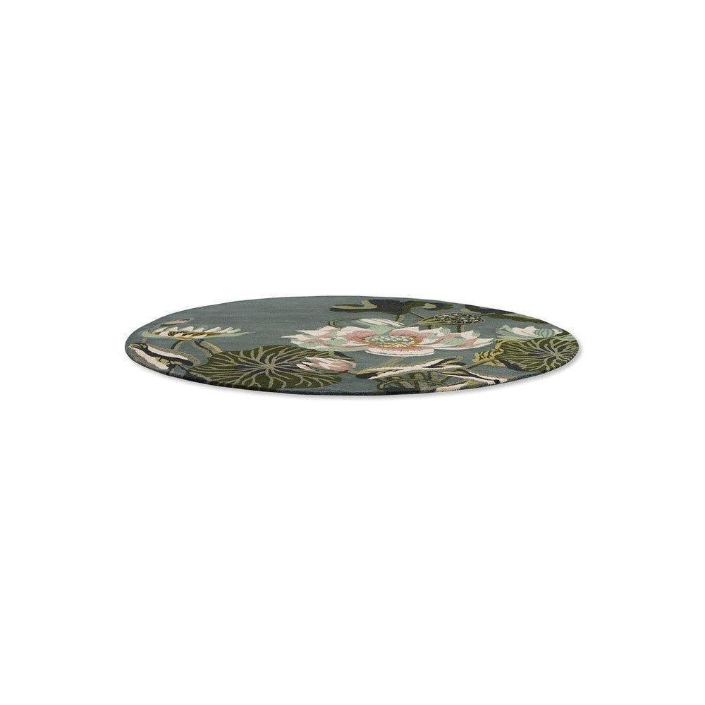 Wedgwood Waterlily Midnight Pond Pure Wool Designer Round Rug