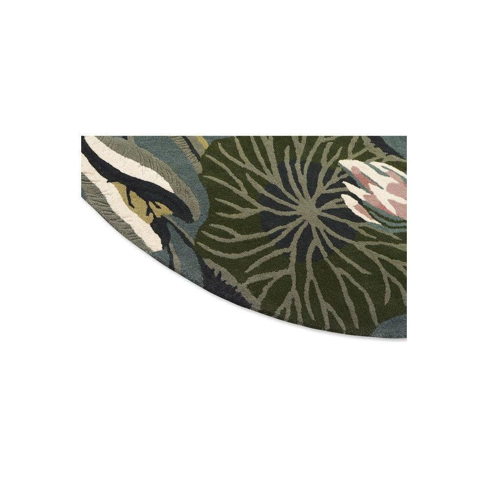 Wedgwood Waterlily Midnight Pond Pure Wool Designer Round Rug