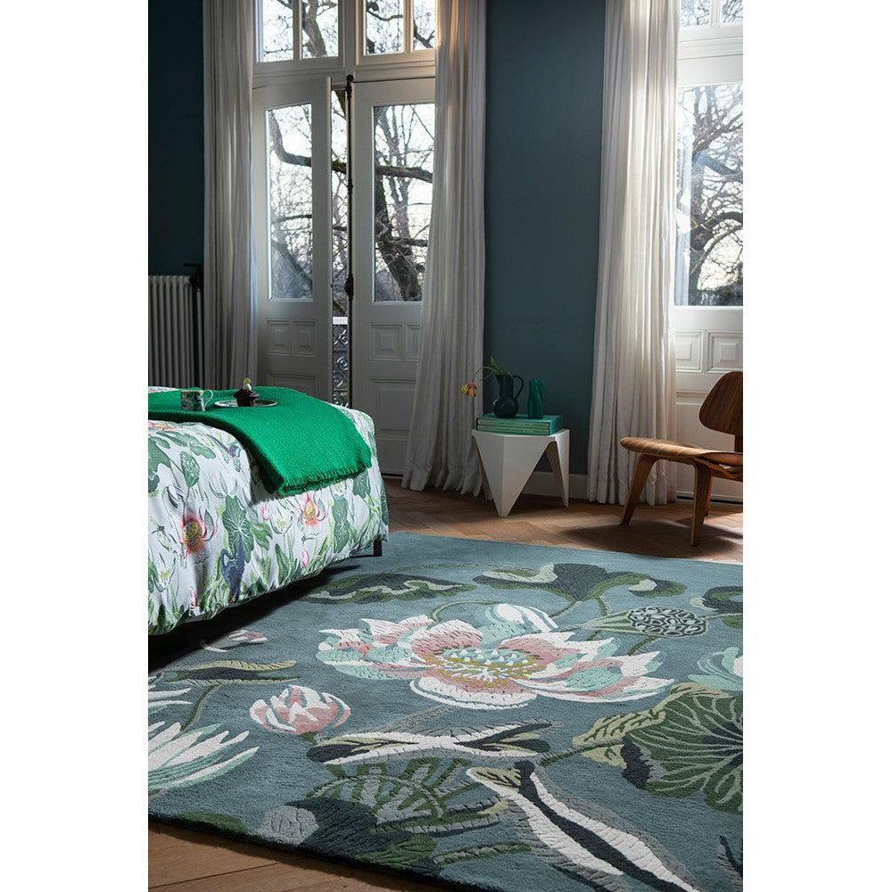 Wedgwood Waterlily Midnight Pond Pure Wool Designer Rug