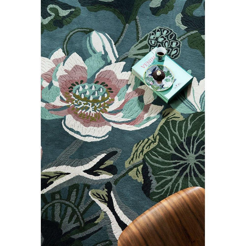 Wedgwood Waterlily Midnight Pond Pure Wool Designer Rug
