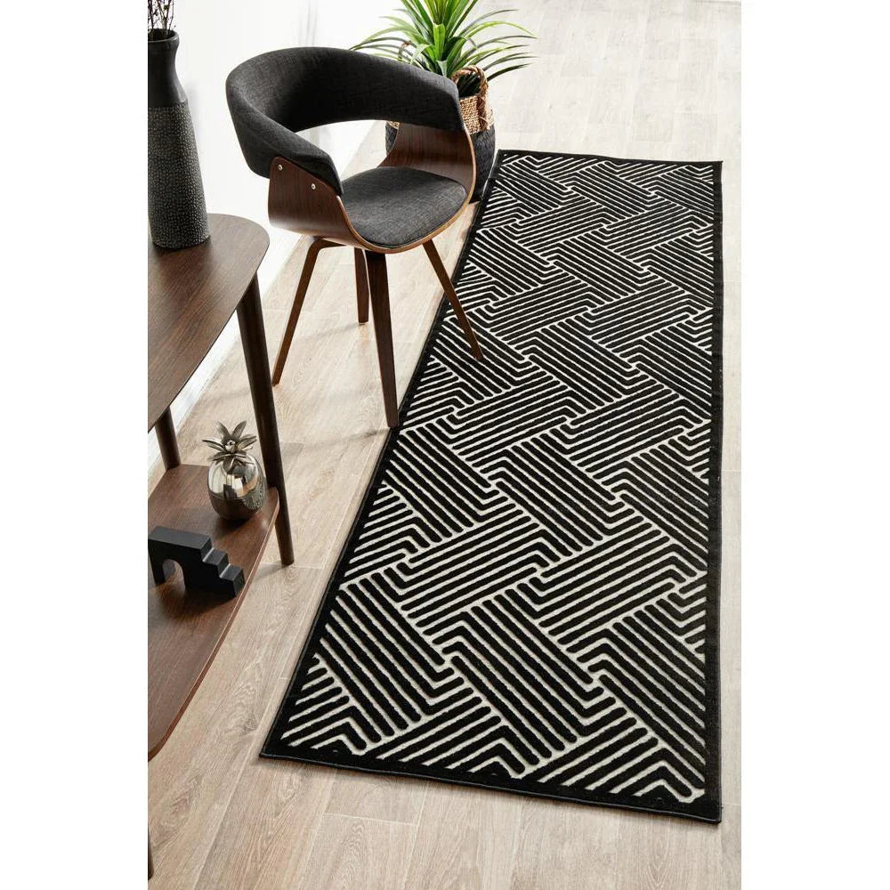 York Cindy Black & Gold Runner Rug - ICONIC RUGS
