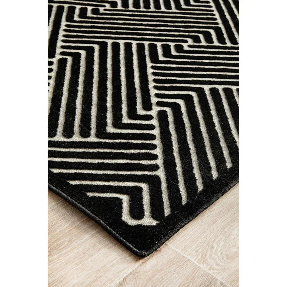 York Cindy Black & Gold Runner Rug - ICONIC RUGS