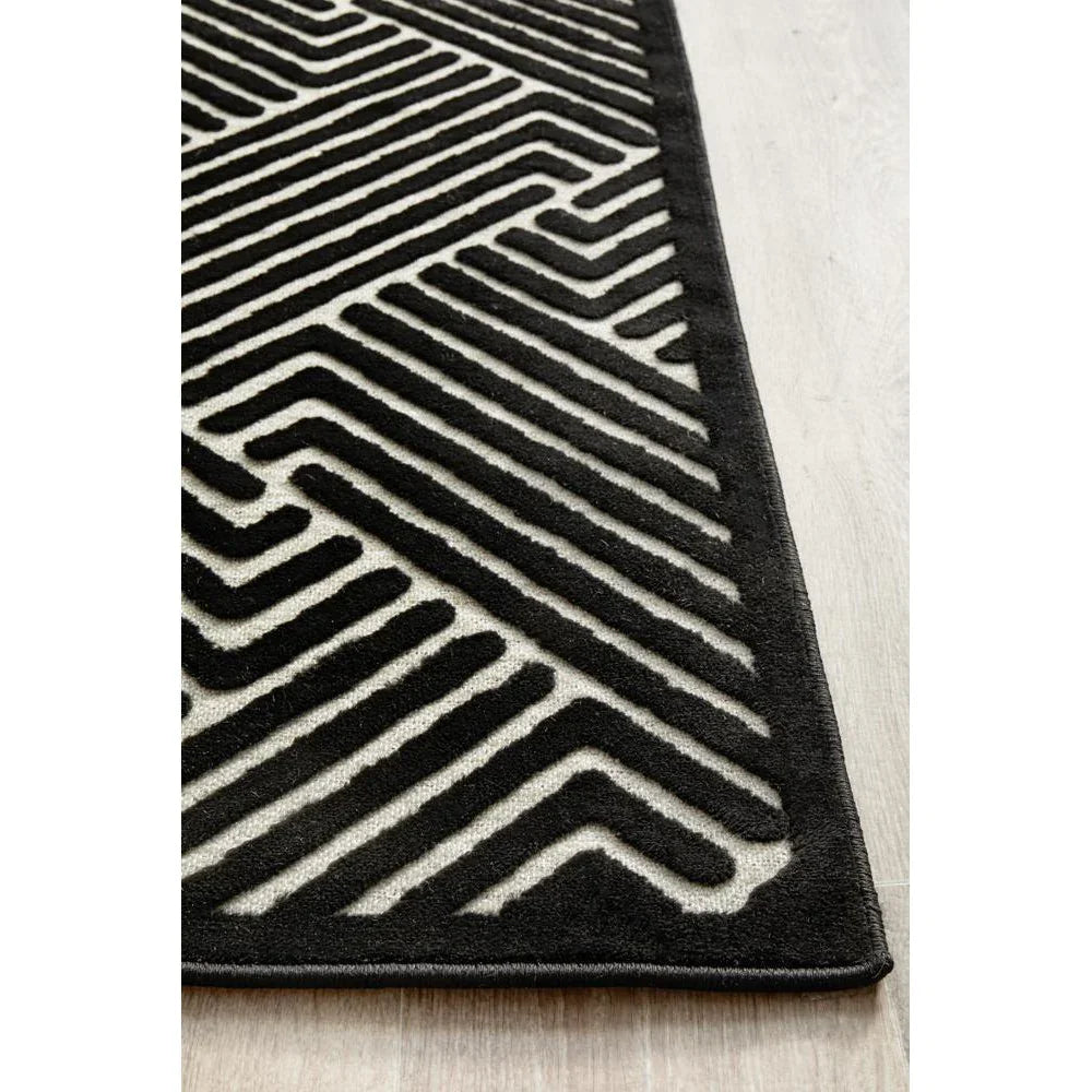 York Cindy Black & Gold Runner Rug - ICONIC RUGS