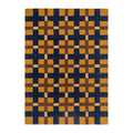 Brink & Campman Decor Milano Golden Ochre Rug featuring geometric lattice in navy, ochre, brown and beige on dark navy, hand-tufted wool