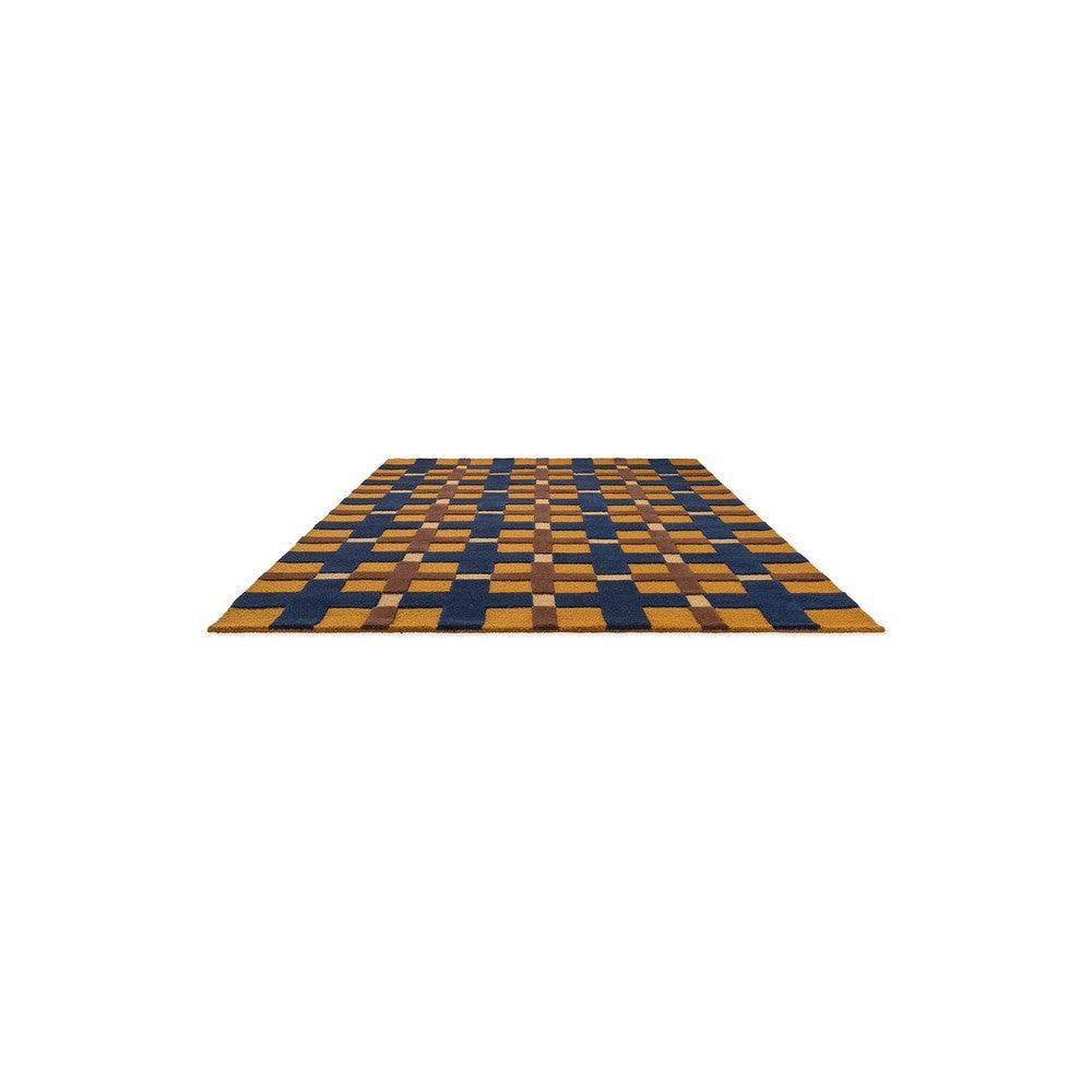 Brink & Campman Decor Milano Rug featuring checkerboard pattern in golden ochre, navy and brown on cream, hand-tufted wool