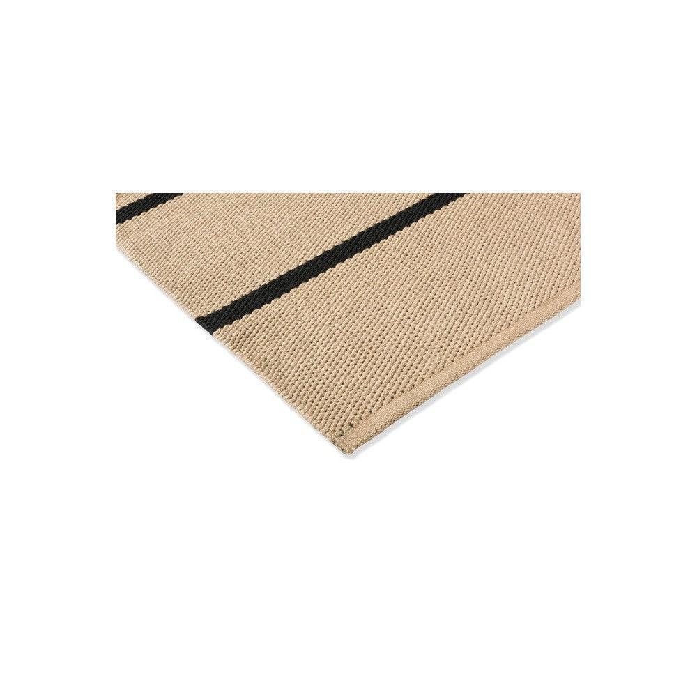 Brink & Campman Deck Charcoal Black Outdoor Rug featuring beige stripe pattern on tan background, power-loomed polypropylene