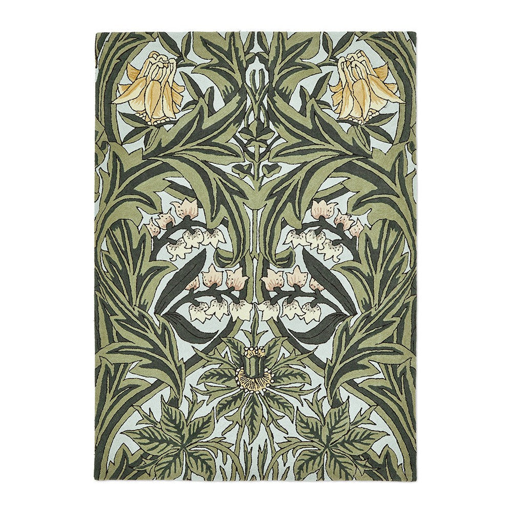 Morris & Co Bluebell Leafy Arbour Green Designer Rug