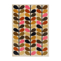 Orla Kiely Multi Stem Autumn Rug featuring leaf-branch pattern in pink, mustard, olive, brown and black on cream, machine-woven wool