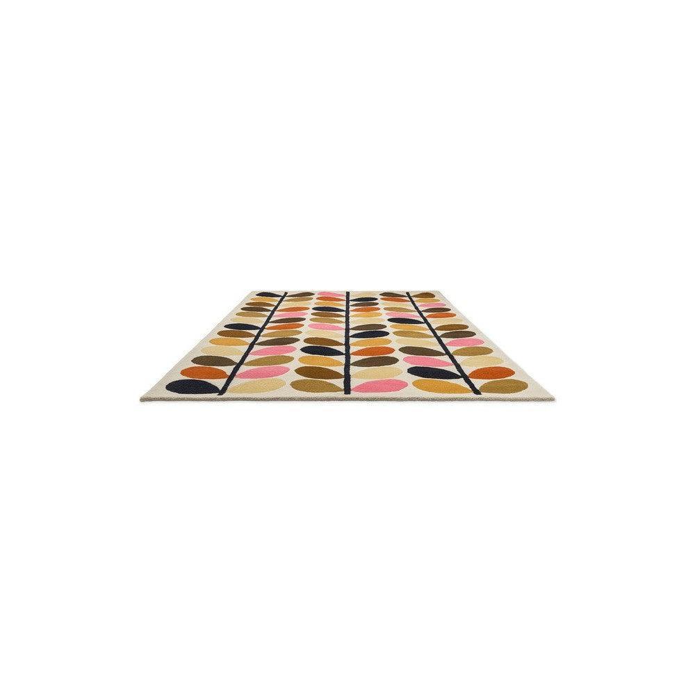 Orla Kiely Multi Stem Autumn Rug featuring botanical stem pattern in mustard, pink, olive and navy on cream background, machine-made wool