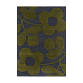 Orla Kiely Sprig Stem Marine Designer Rug featuring botanical stem pattern in olive green on navy background, hand-tufted wool