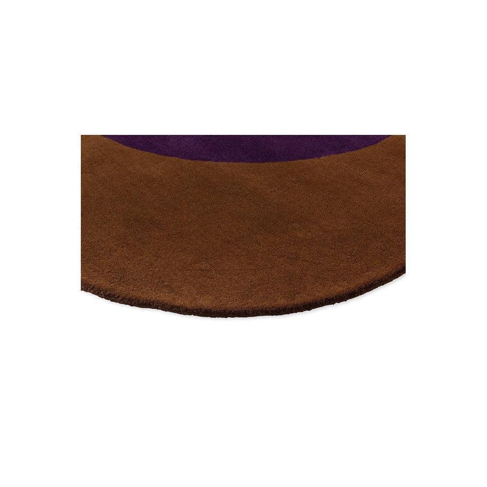 Orla Kiely Flower Spot Chestnut/Violet Designer Rug featuring abstract curved motif in chestnut brown and violet on cream, hand-tufted wool