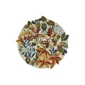 Sanderson Robin's Wood Russet Round Brown Designer Rug featuring botanical leaves in russet, olive green, dusty blue on cream, hand-tufted wool