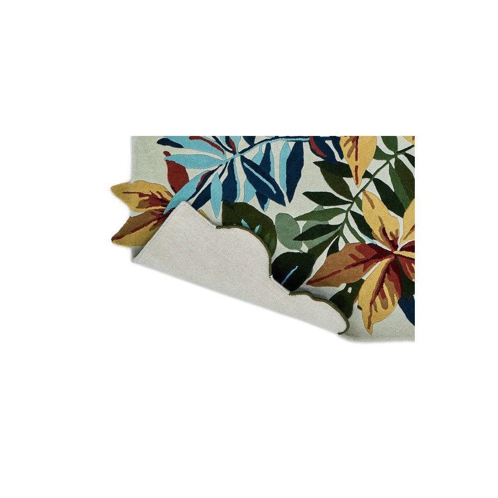 Sanderson Robin's Wood Russet Brown Designer Rug featuring botanical leaves in russet, teal, olive, mustard on cream background, hand-tufted wool