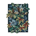 Sanderson Robin's Wood Designer Rug featuring botanical foliage in forest green, emerald, olive, burgundy, cream on dark navy, hand-tufted wool