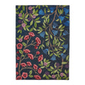 Sanderson Foraging Indigo Rug featuring botanical floral pattern in navy, cobalt blue, greens, pink and purple on indigo background, hand-tufted wool