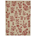 Sanderson Woodland Glade rug featuring botanical floral pattern in linen, russet red on beige background, hand-tufted wool
