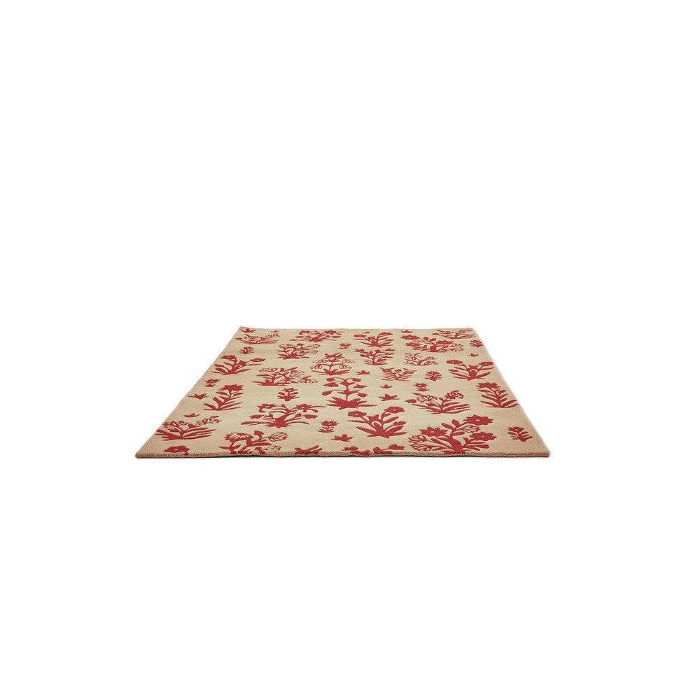 Sanderson Woodland Glade rug featuring botanical woodland pattern in linen and russet on beige background, hand-tufted wool
