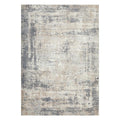 Bronte Ceasar Manor Rug featuring abstract distressed pattern in navy blue, slate grey, beige and cream on ivory background, hand-tufted wool