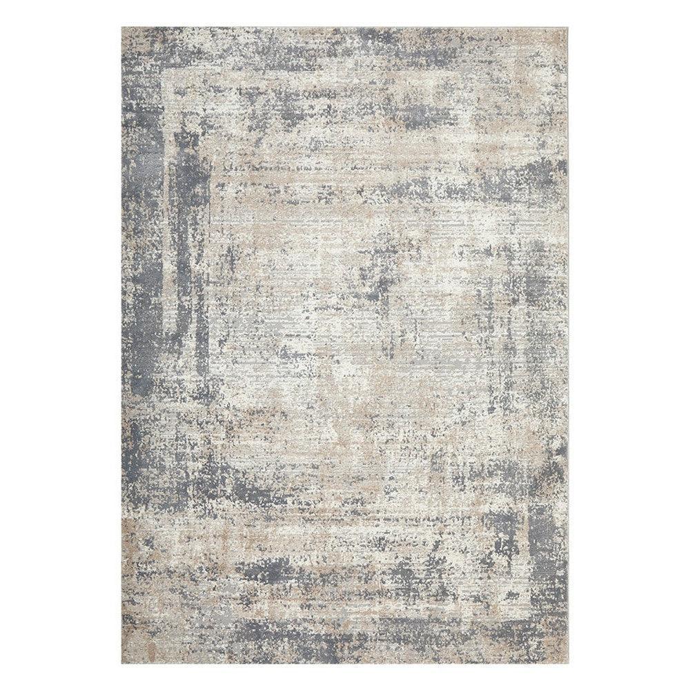 Bronte Ceasar Manor Rug featuring abstract distressed pattern in navy blue, slate grey, beige and cream on ivory background, hand-tufted wool