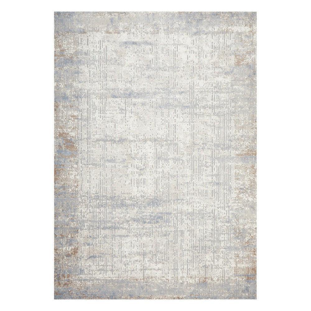 Bronte Nola Powder Rug featuring distressed abstract pattern in cream, dusty blue and taupe on ivory, hand-tufted wool