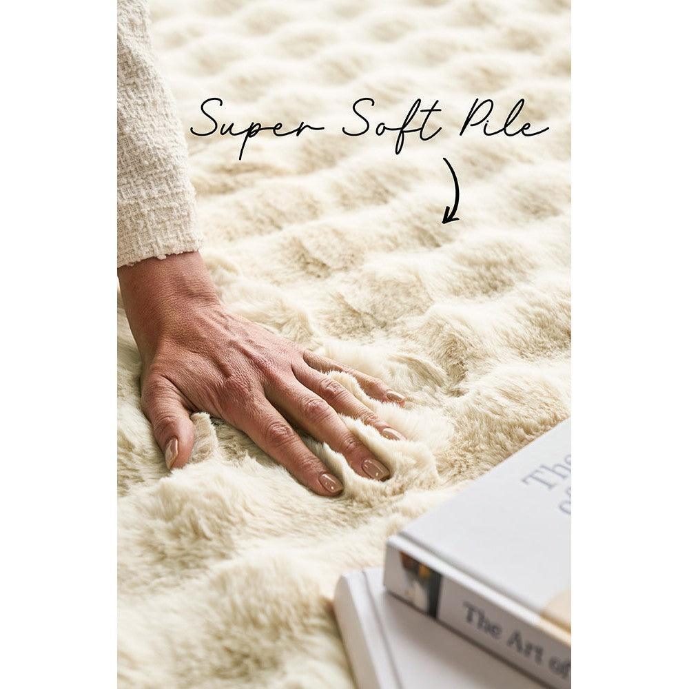 Bubble Natural machine washable rug featuring plush cream/ivory pile on light background, machine-washable synthetic fibres (Rug Culture)