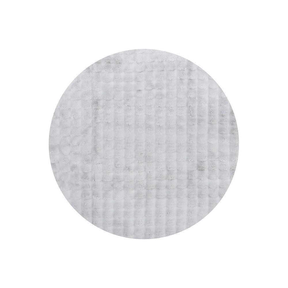 Bubble Silver Round rug featuring subtle bubble texture in silver grey on white, machine-washable Rug Culture