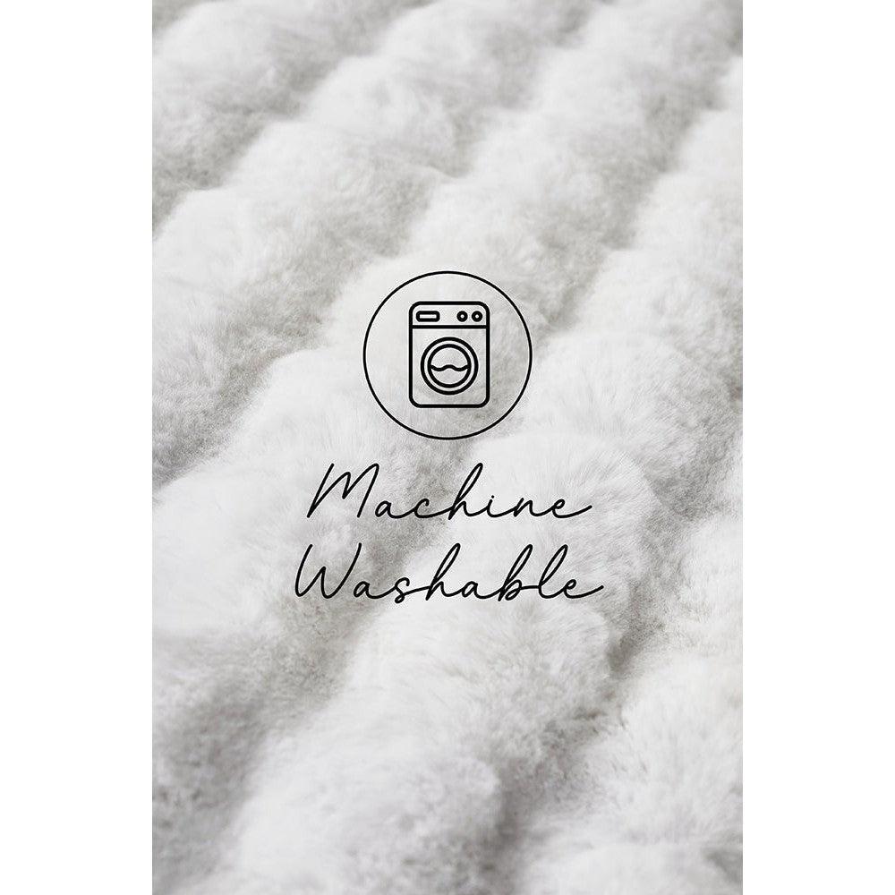 Bubble White Machine Washable Rug featuring fluffy bubble texture in white on white background, machine-washable synthetic fabric
