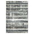 Himali Baley Slate Rug featuring abstract striped pattern in slate blue, charcoal, ivory on white, machine-woven polyester